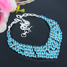 Blue Topaz Gemstone 925 Sterling Silver Jewelry Elegant Necklace Set For Wedding