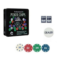 POKER CHIPS Set fiches 100 pezzi 2 mazzi carte Gioco da Tavolo Casinò Deal Texas