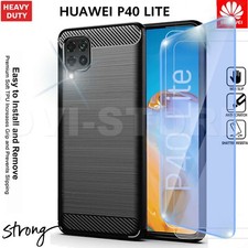 CUSTODIA per HUAWEI P40 LITE Tpu Cover CARBON FIBER armor + Pellicola VETRO 