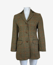 Giacca blazer Laura Ashley lana tweed verde marrone check UK8 country chic