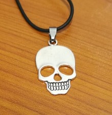 Collana Caucciù Ciondolo TESCHIO CRANIO Colore Argento Dack Punk Uomo donna