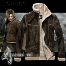 Giacca in pelle di shearling marrone da uomo Resident Evil Leon