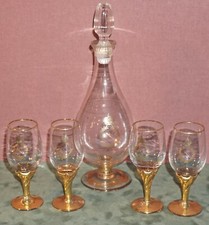 SET BOTTIGLIA E BICCHIERI LIQUORE- CRISTALLO- NAPOLEON- BORDO ORO