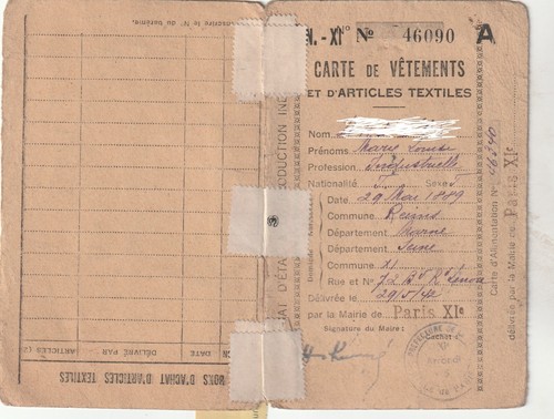 Tessera annonaria francia 1942 - tessera,