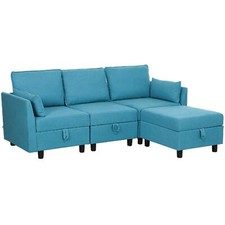 Divano Componibile Modulare 3 Posti con Pouf Poggiapiedi Blu BUA543F Dechome