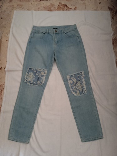 Jeans turchese con - , patch