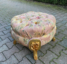 Panca pouf pouf francese Luigi XVI legno dorato rosa damascato vintage...
