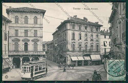 Varese città tram cartolina - varese,