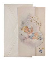 5 BIGLIETTI INVITO AUGURI PARTECIPAZIONI NASCITA BATTESIMO BIMBO cm 15,5X8,5