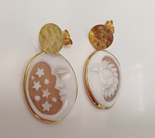 Orecchino Cammeo  Argento Giallo SOLE LUNA  NATALE Autunno Woman Inver Color oro