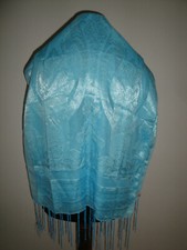 foulard grande sciarpa stola pareo azzurro celeste raso damascato 54x160cm circa