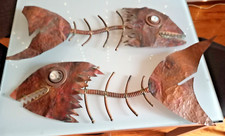 SCULTURA RAME PESCI ANNI 70 VINTAGE LAMPADE ARTE MODERNA COPPER ART TAMBURELLI