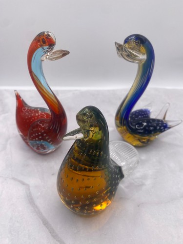 Trio statuina uccellino vetro
