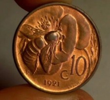10 CENTESIMI 1921 APE DA ROTOLINO DI ZECCA FIOR DI CONIO ECCEZIONALE RAME ROSSO 