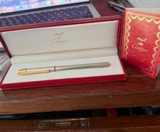 Penna Must de Cartier Santos bicolor gold fountain with box and documents / mint