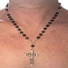 Collana rosario da uomo con croce catenina ciondolo crocifisso lunga 55 cm surf