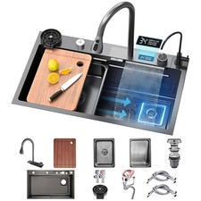 80 x 45 cm lavello da cucina con cascata rubinetto a cascata a LED tagliere