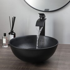 Rubinetto miscelatore lavabo pietra artificiale tondo ceramica nero bagno