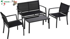 Salotto da Esterno, Set 4 Pezzi con 1 Tavolino, 2 Sedie da Giardino e 1 Panca in
