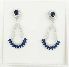 ORECCHINI CON ZIRCONI BIANCHI E BLU ZAFFIRO, IN ARGENTO 925 RODIATO IN ORO 18KT