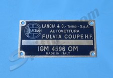 TARGHETTA DATI LANCIA FULVIA COUPE' HF 1200