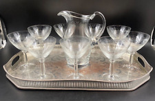 Set servizio VINO Bottiglia Brocca 9 Calice cristallo incisione con vassoio