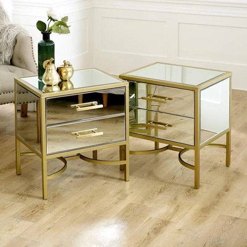 Coppia comodini specchiati oro