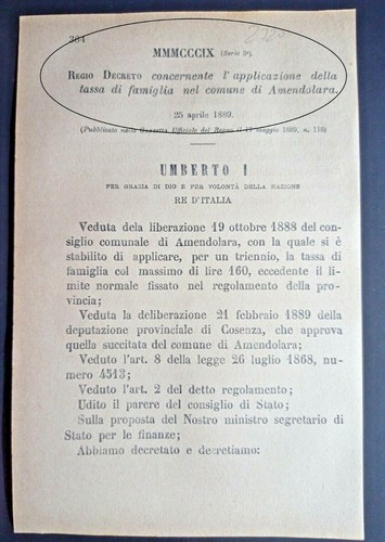 Amendolara regio decreto - decreto, x