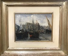 Dipinto Olio Tavoletta Porto