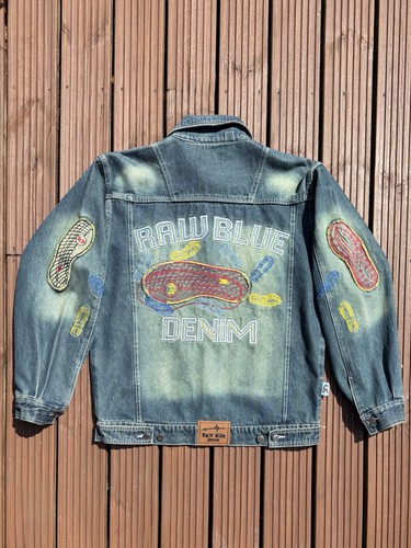 Giacca denim patchwork blu