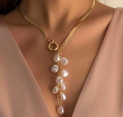 Collana catena nastro - , perle