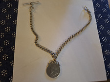 catena in argento per orologio da tasca e moneta albert silver chain 2 shillings