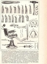 Stampa antica POLTRONA E ATTREZZI DA DENTISTA 1910 Antique print