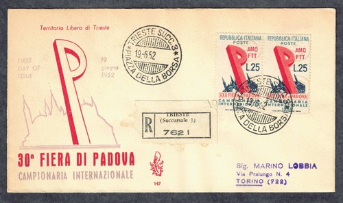 1952 fdc italia trieste zona - trieste, a