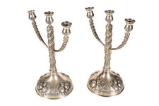 19th Secolo Coppia Di Antico Mano Chased Candelieri -argento 800 - Judaica