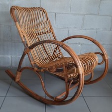 Poltrona A Dondolo Bambù e Rattan Curvato Artigianato Italiano Design Anni ‘60