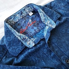 Camicia Robert Graham uomo taglia M vestibilità classica paisley floreale manica corta blu