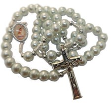 Rosario con perle bianche regalo rosari cattolici di Medjugorje 17,3 inc + BO...