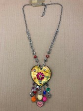 COLLANA CUORE IN ECOPELLE CON BRILLANTINI E CIONDOLI BIGIOTTERIA CIRCONF. CM 72