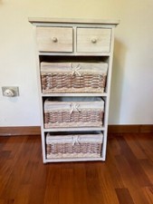 CASSETTIERA IN LEGNO DECORATA 2 CASSETTI E 3 CESTE VINTAGE