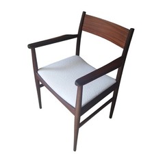 Poltrona Design 60's Scandinavian teak armchair reupholstered with white boucle.