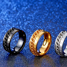 ?Anello Unisex Nero Acciaio Numeri Romani Rotante Antistress✅Elegante & Leggero