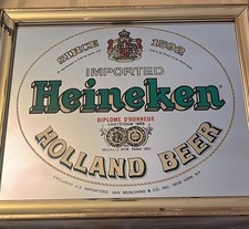 Insegna birreria Heienken vintage specchio cornice oro da collezione