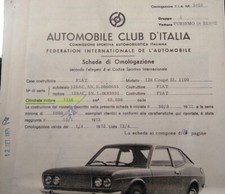 FIAT 128 COUPE' GRUPPO 1 COPIA SCHEDA OMOLOGAZIONE DA ORIGINALE DELL'EPOCA (384)