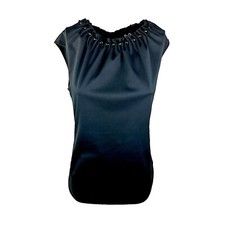DOLCE & GABBANA - Top smanicato in vero cotone nero con perline | Taglia S