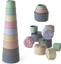 9 Pezzi Cubo Giocattoli Impilabile per Bambini 6-12 Mesi, Montessori Giocattolo 