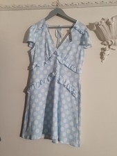 Abito River Island blu pallido a pois con volant taglia 14 nuovo