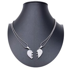 Cuore Ciondolo Spezzato Argento 2 x Collana Acciaio Uomo Donna Amici A/01