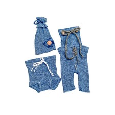 Fotografia Newborn in Maglia Blu  Salopette, Mutandina Copri Pannolino, Cappello