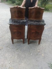 2comodini anni'50lastronati in radica di noce,intarsi in rosa e acero,marmo nero